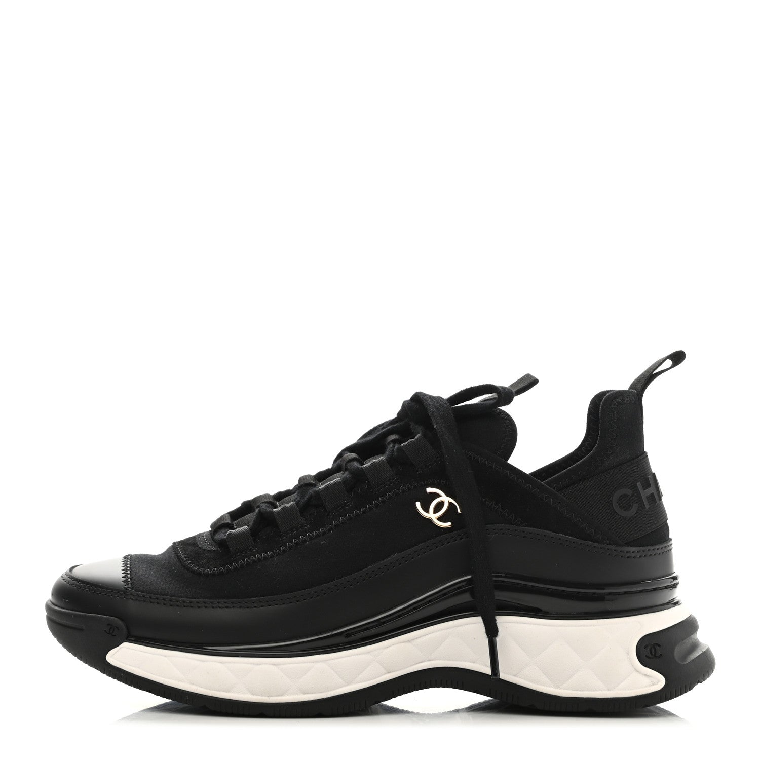 Chanel Velvet Calfskin Mixed Fibers CC Sneakers 36.5 Black 1 of 7