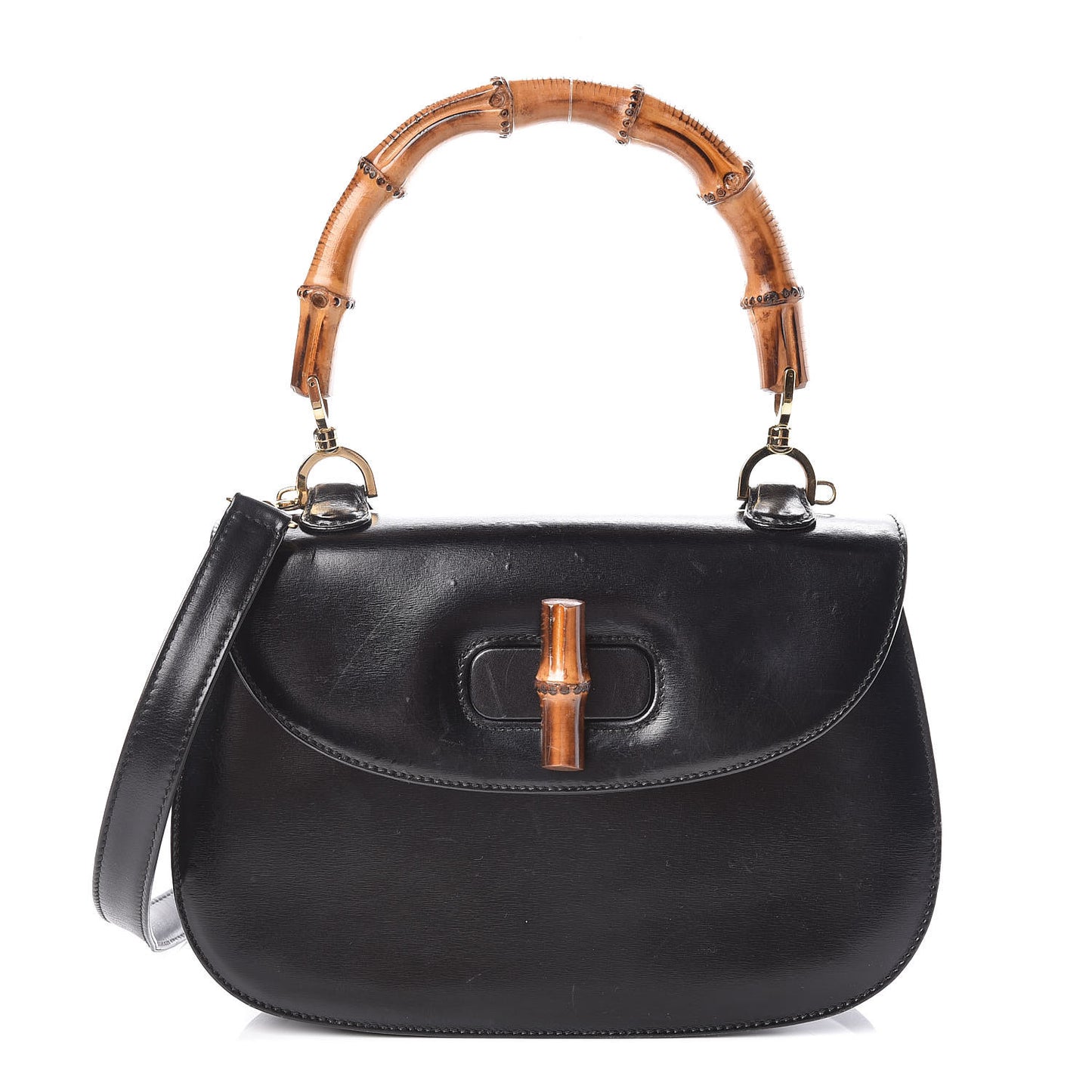 Calfskin Bamboo Top Handle Bag Black