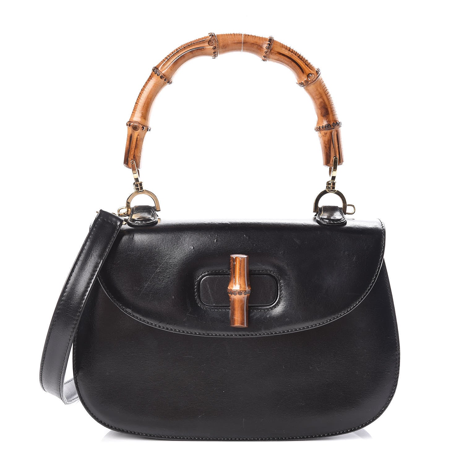 Gucci Calfskin Bamboo Top Handle Bag Black 1 of 11