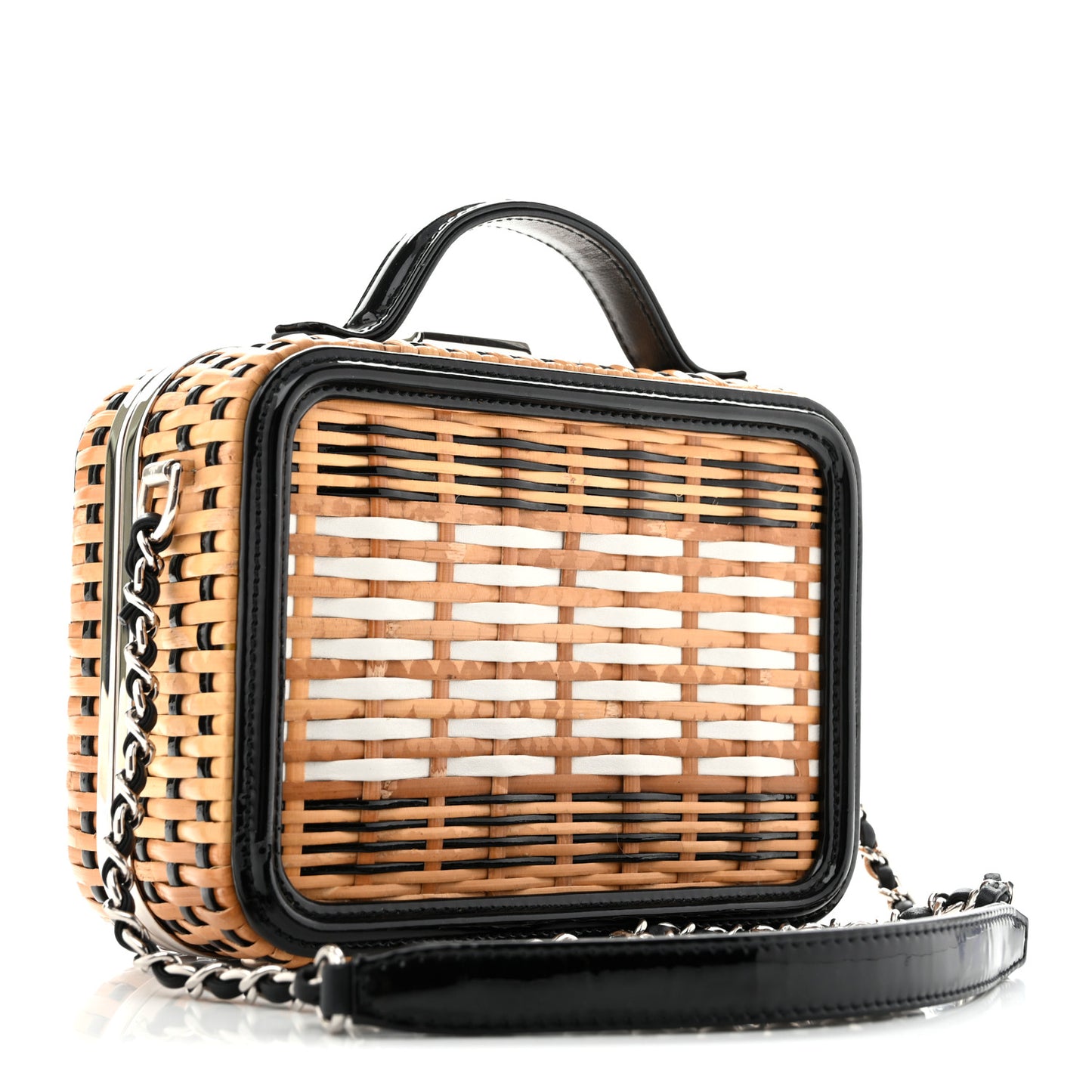 Raffia Patent Small CC Filigree Vanity Case Black