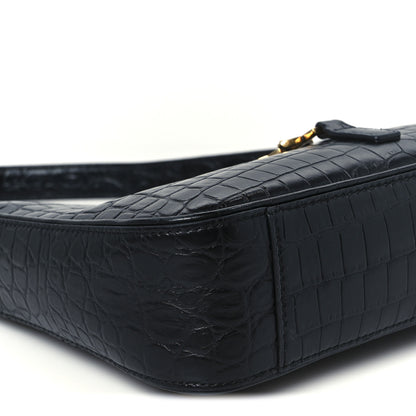 Saint Laurent Calfskin Crocodile Embossed LE 5 A 7 Hobo Black 9 of 10