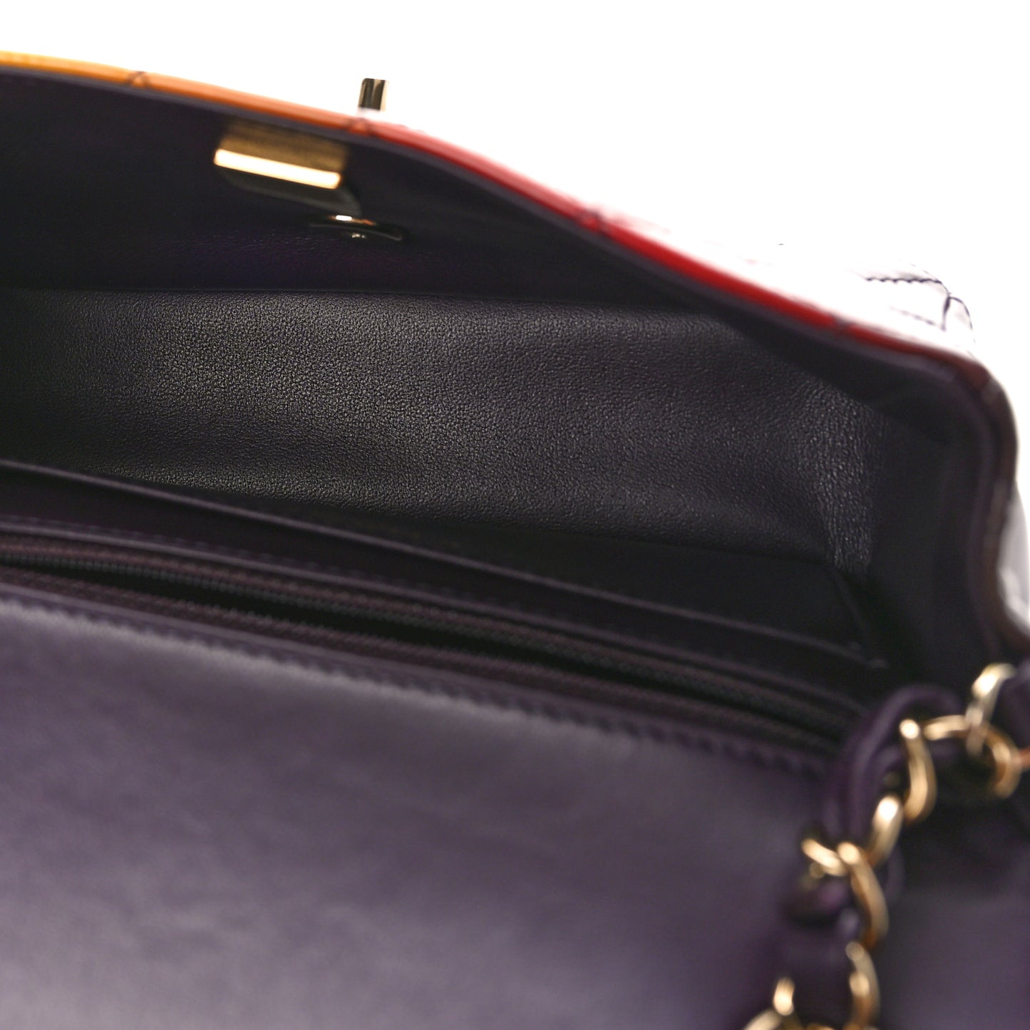 Shaded Patent Calfskin Quilted Mini Rectangular Flap Red Yellow Dark Purple