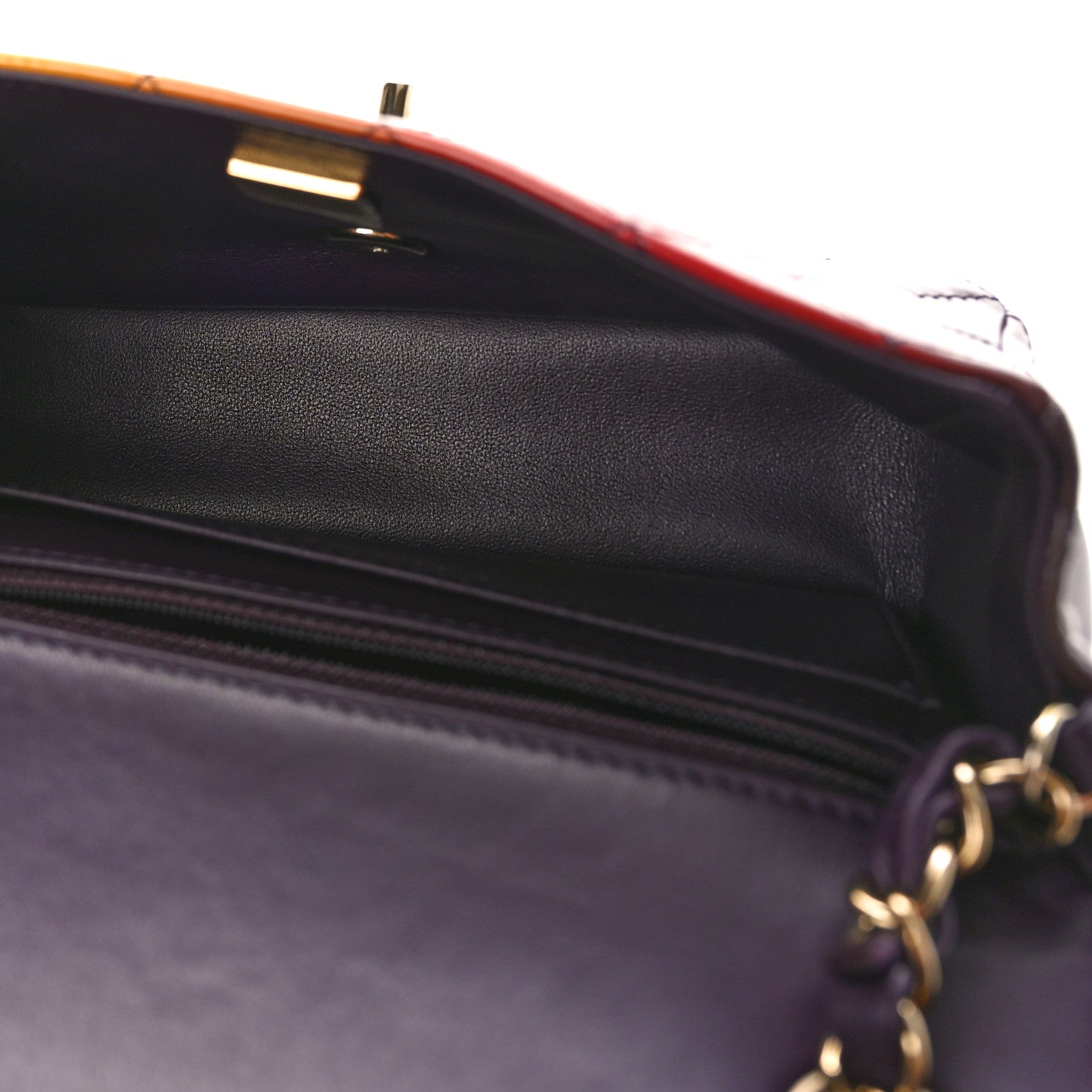 Chanel Shaded Patent Calfskin Quilted Mini Rectangular Flap Red Yellow Dark Purple 5 of 9