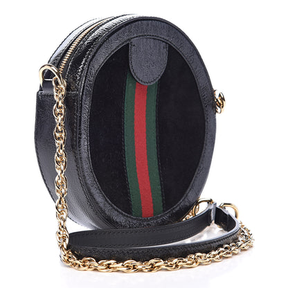 Gucci Suede Patent Web Mini Ophidia Round Shoulder Bag Black 3 of 12