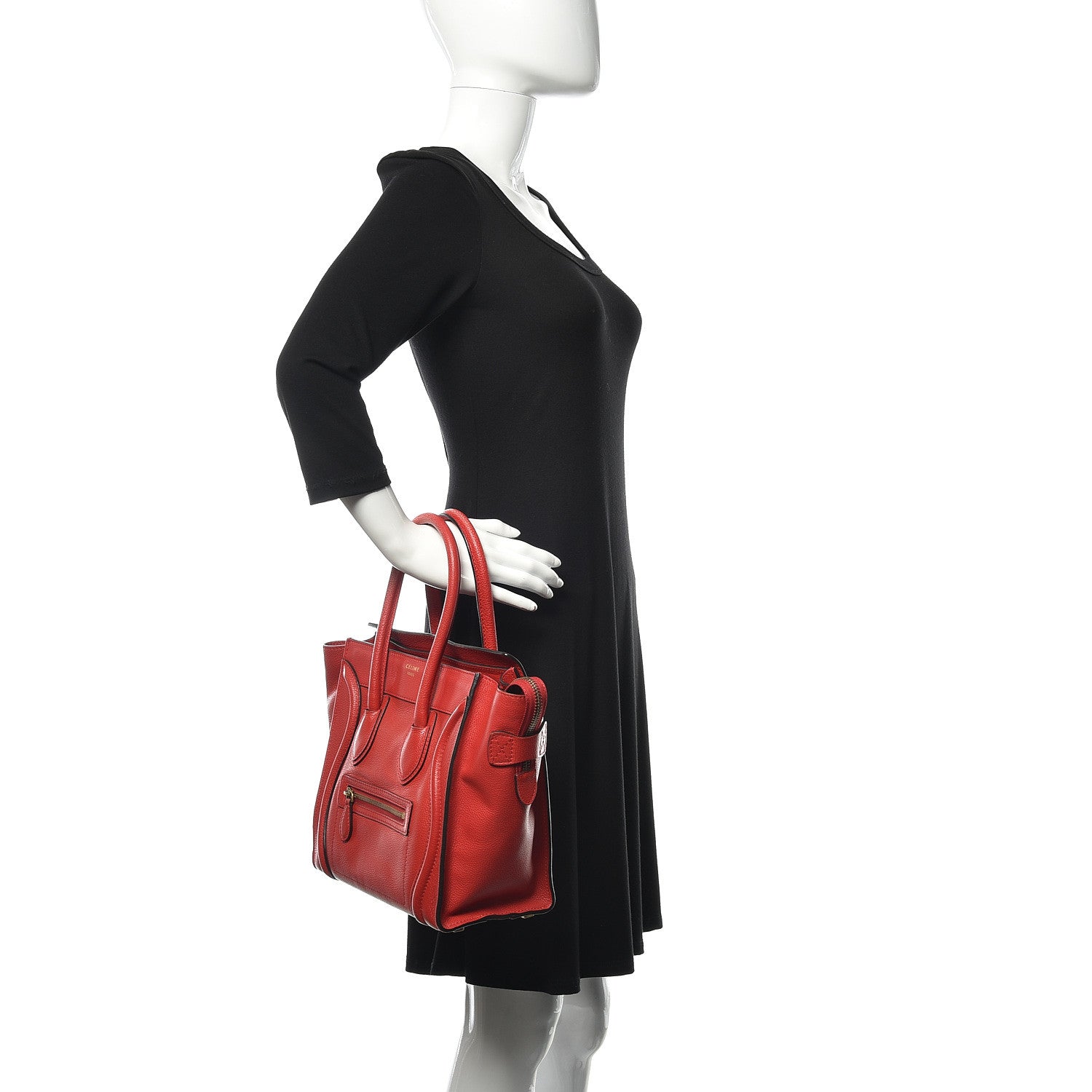 Celine Drummed Calfskin Micro Luggage Red 2 of 19