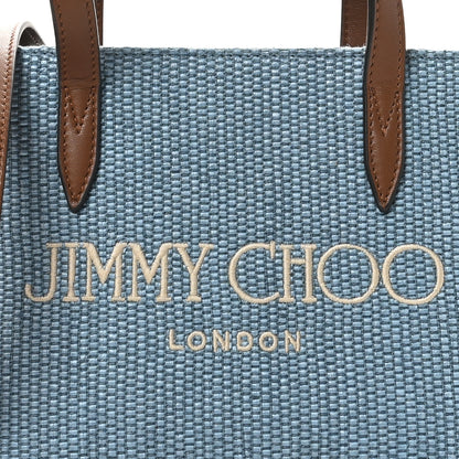 Jimmy Choo Raffia Canvas Logo Embroidered Mini Tote Smoky Blue Tan 7 of 10
