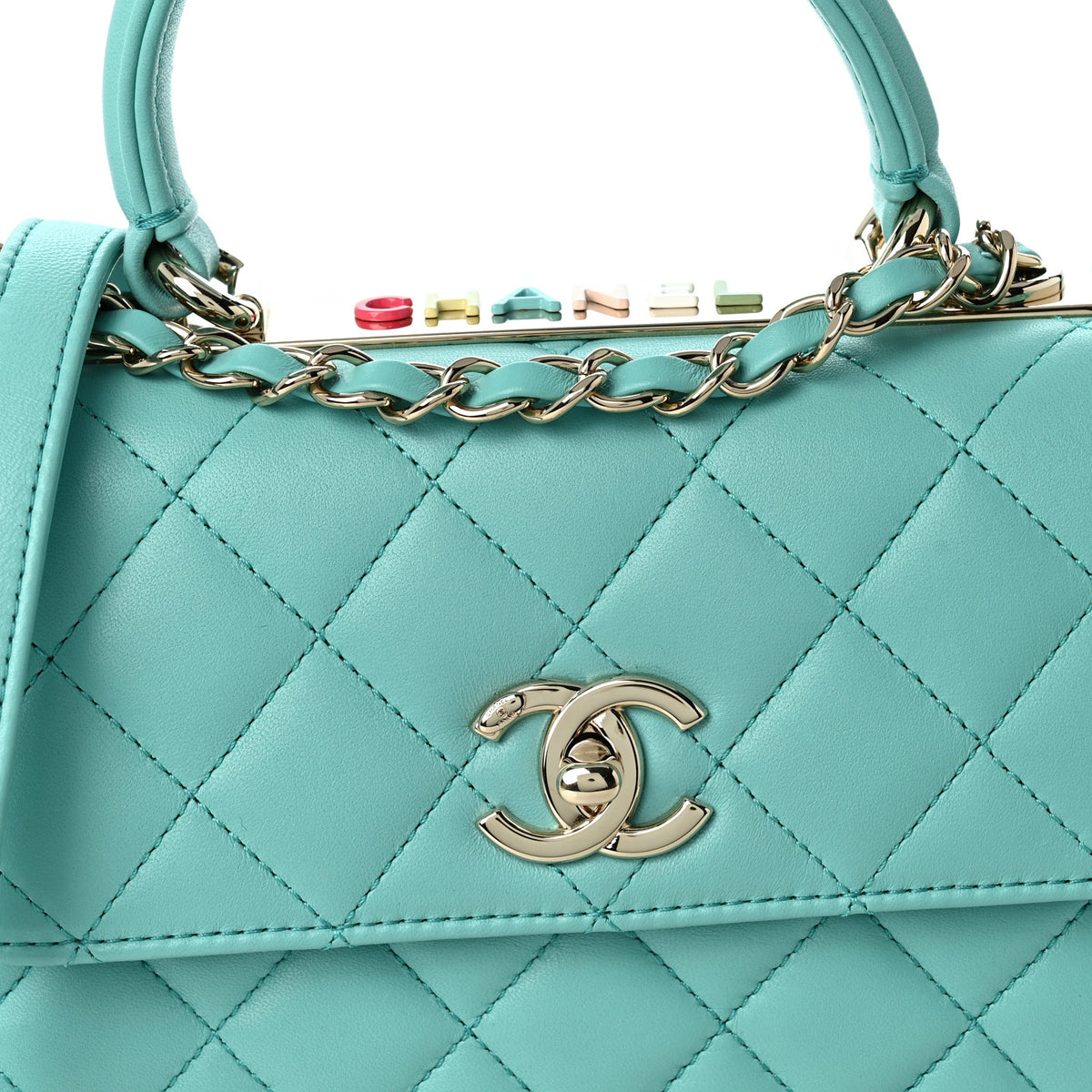 Chanel Lambskin Quilted Small Trendy CC Flap Dual Handle Bag Turquoise 8 of 10
