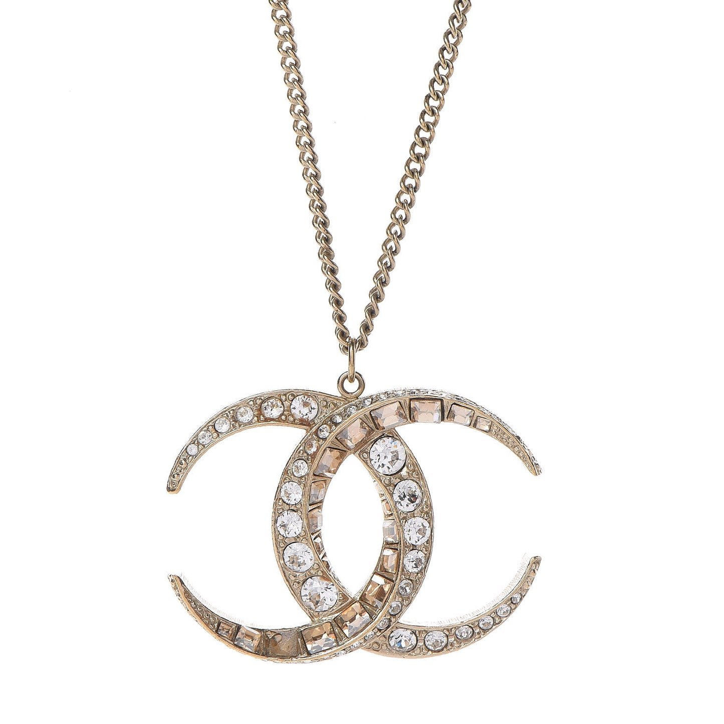 Baguette Crystal Moon CC Necklace Gold