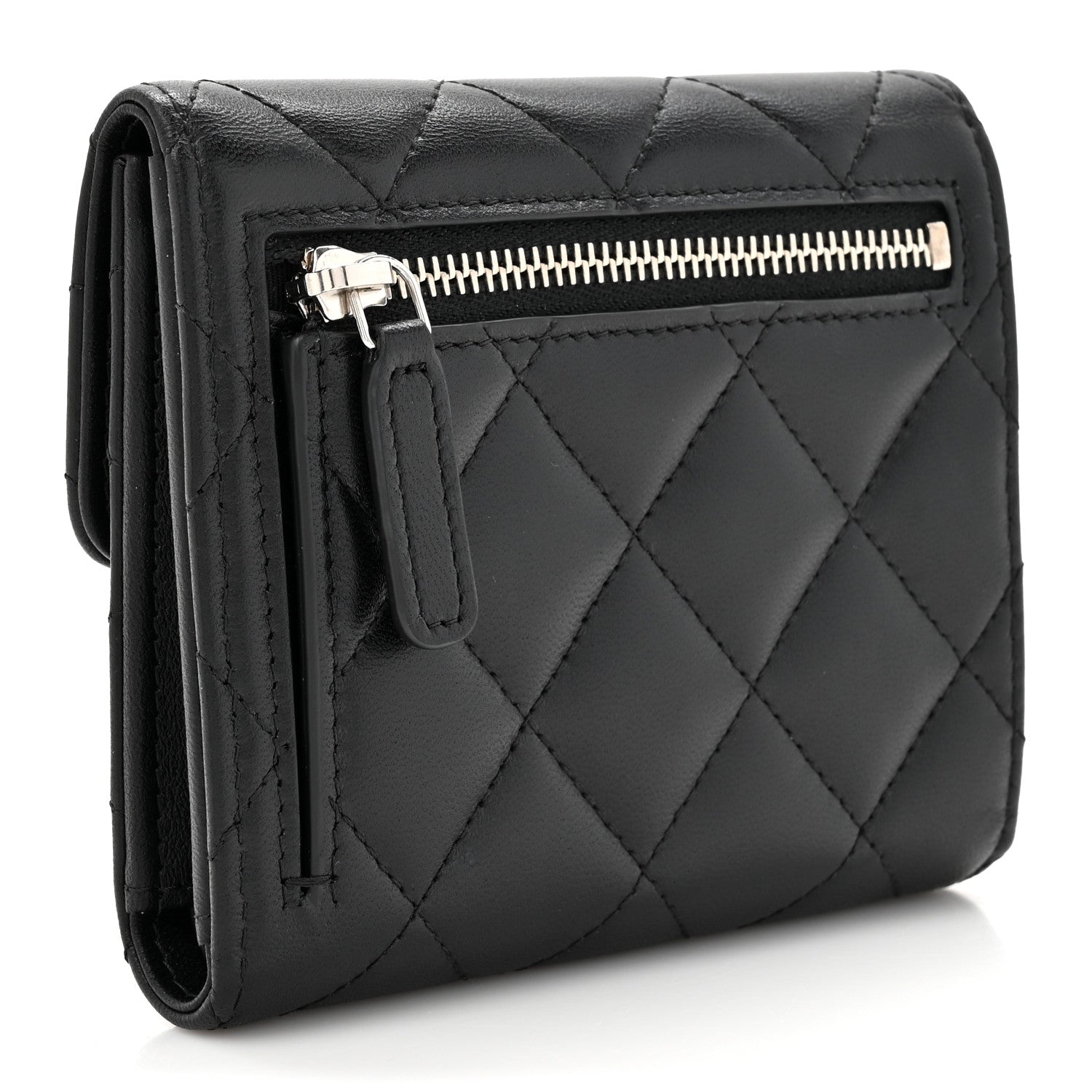 Chanel Lambskin Quilted Baguette Crystal Small Compact Wallet Black 3 of 9