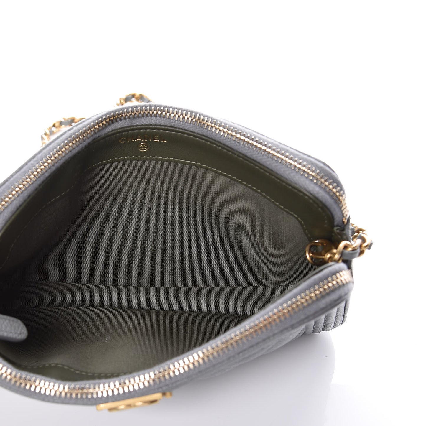 Caviar Quilted Small Boy Clutch With Chain Grey