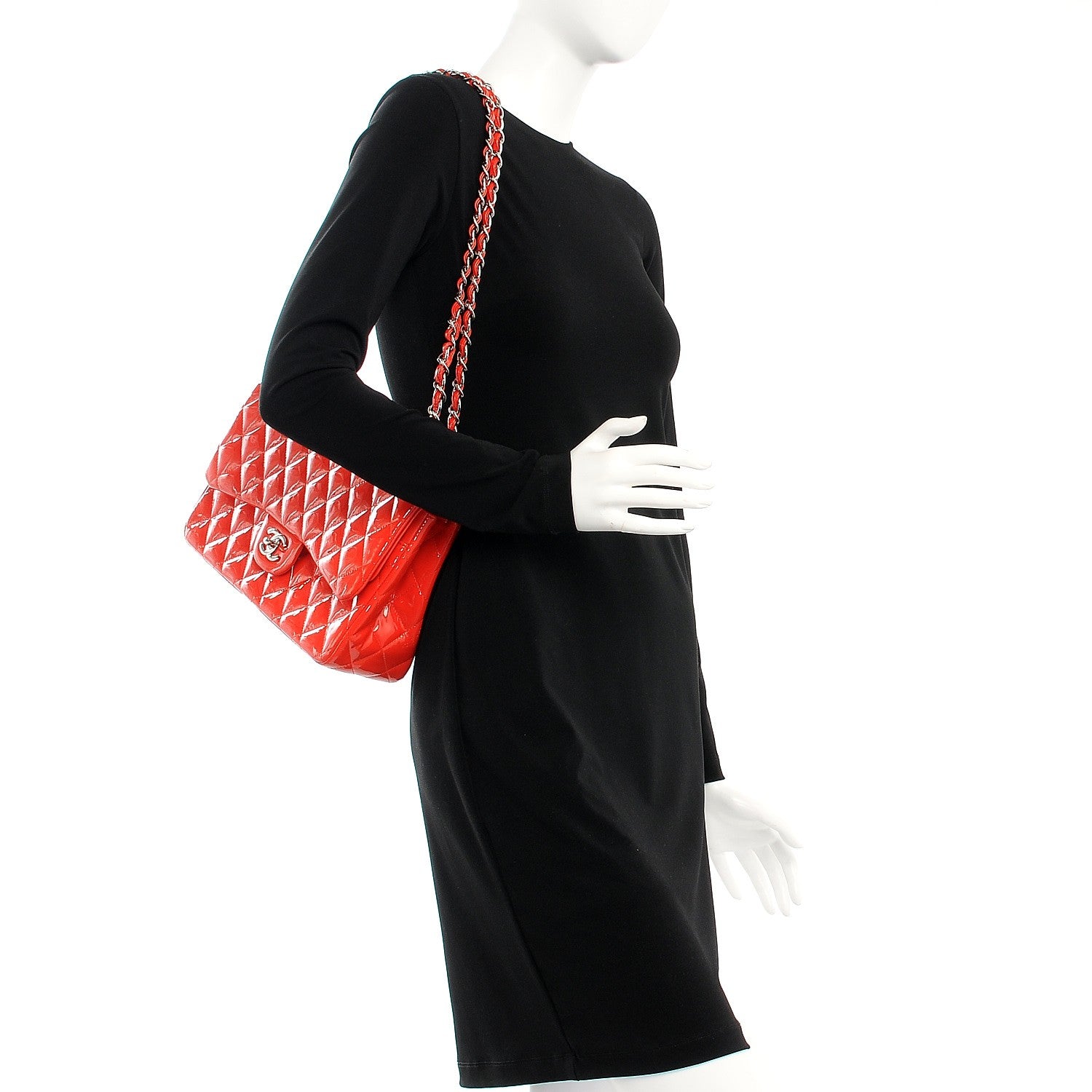 Chanel Patent Quilted Jumbo Double Flap Red 2 of 13