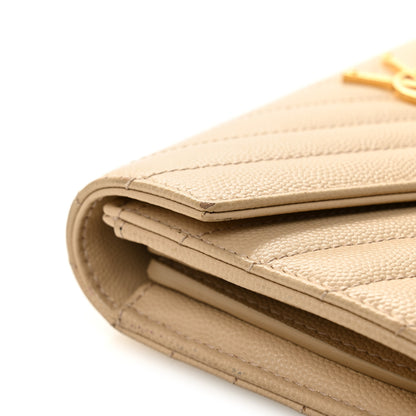 Saint Laurent Grain De Poudre Matelasse Chevron Monogram Flap Wallet Dark Beige 7 of 9