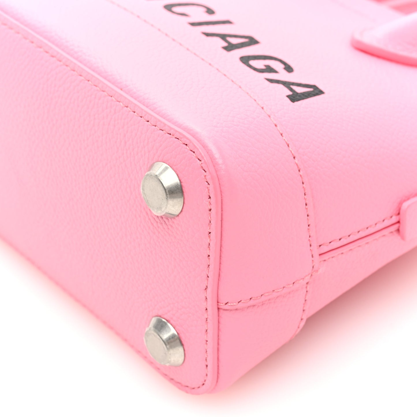 Signature Grained Calfskin Logo XXS Ville Top Handle Bag Rose Bubblegum Black