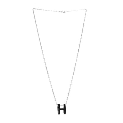 Hermes Lacquered Palladium Pop H Pendant Necklace Black 3 of 5