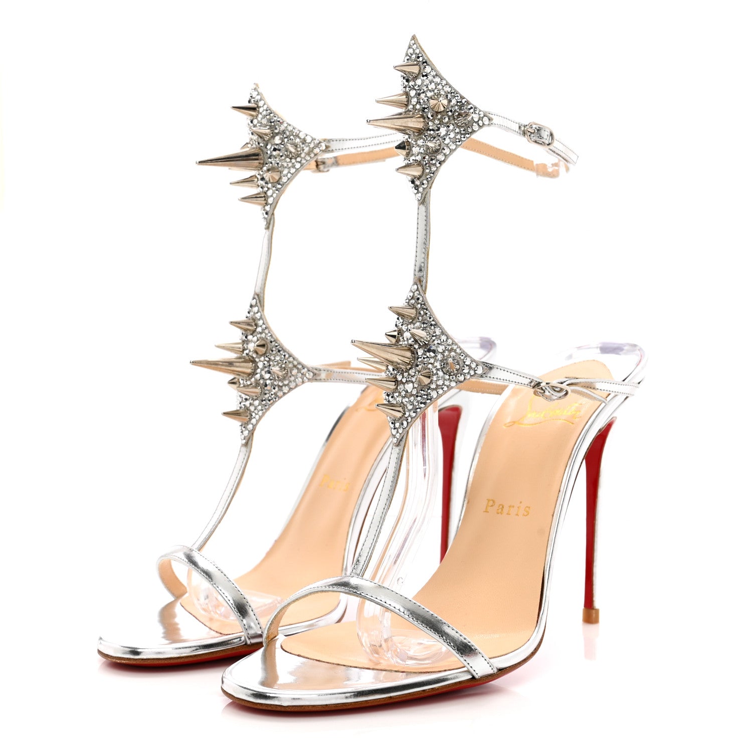 Christian Louboutin Specchi Lady Max Spike T-Strap 100 Sandals 39 Argento 3 of 10