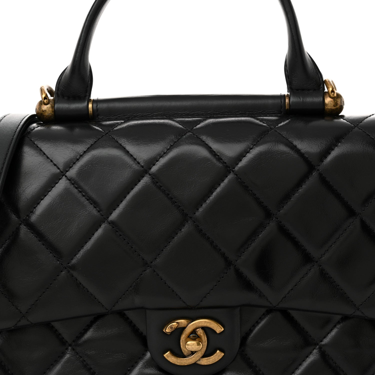 Chanel Glazed Calfskin Quilted Medium Gold Bar Top Handle Flap Black 8 of 12