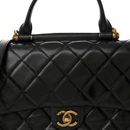 Chanel Glazed Calfskin Quilted Medium Gold Bar Top Handle Flap Black 8 of 12