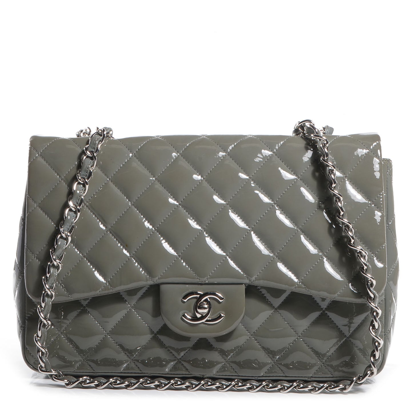 Patent Quilted Jumbo Single Flap Grey