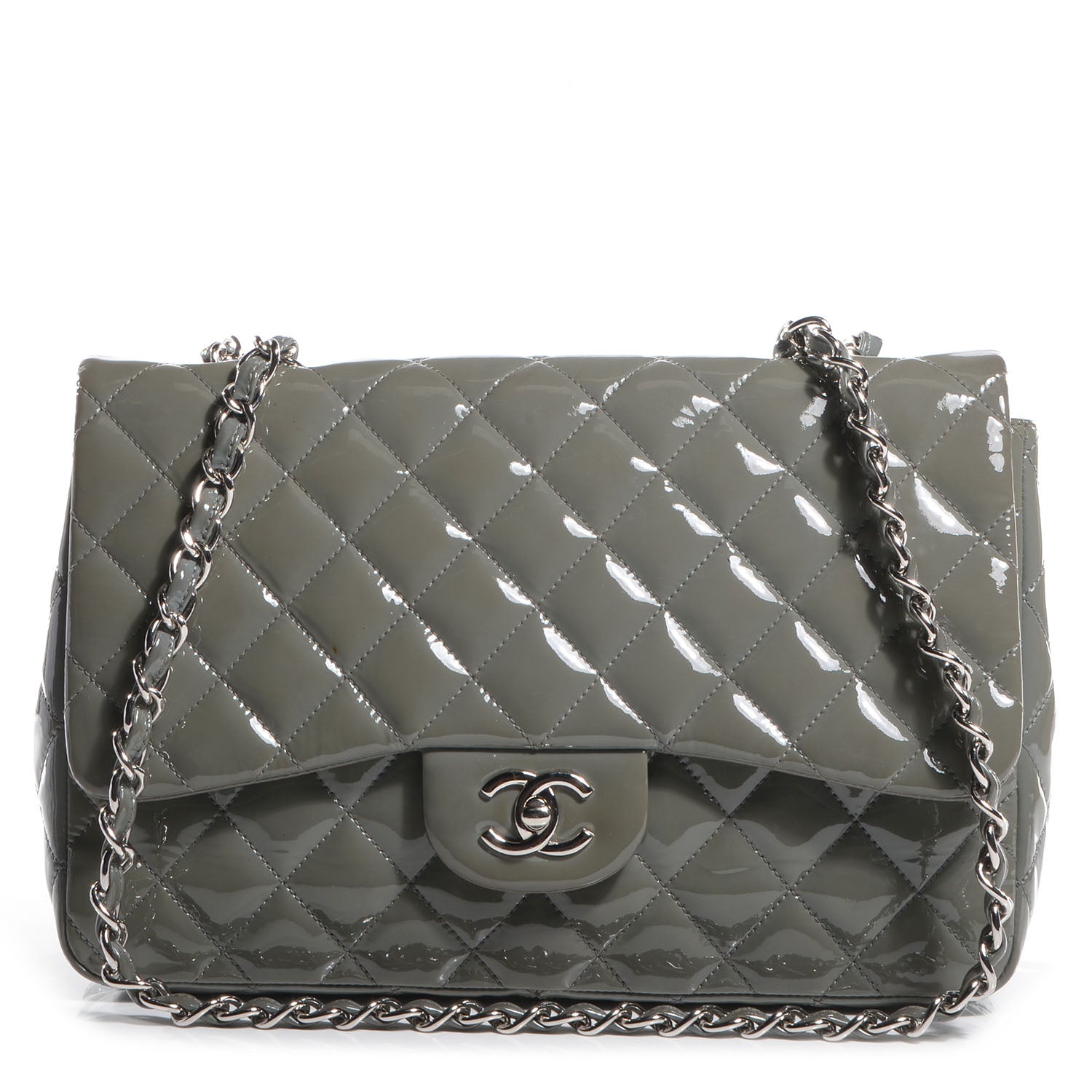 Chanel Patent Quilted Jumbo Single Flap Grey 1 of 9