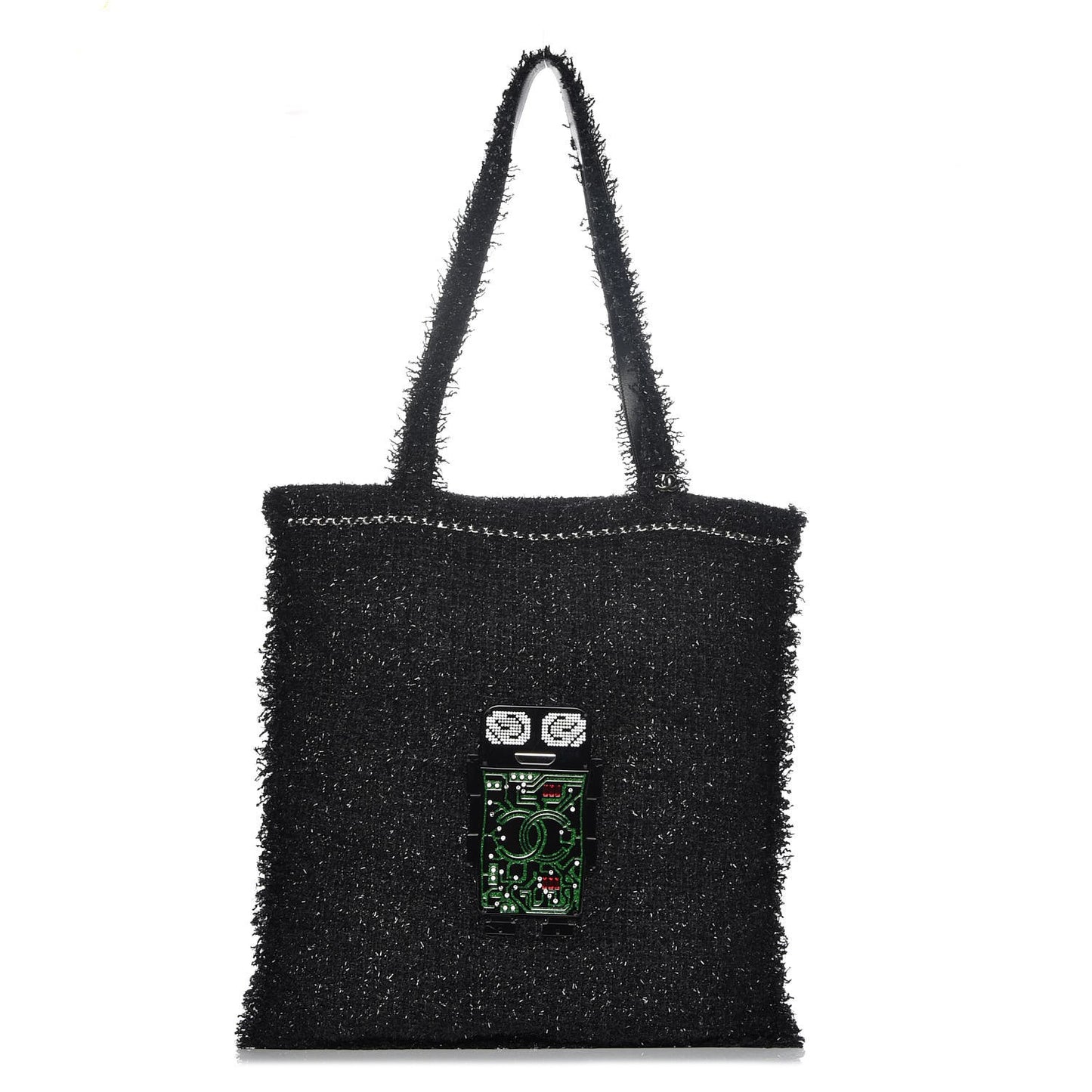 Tweed Resin Strass Large Robot Shopping Bag Black
