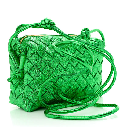 Bottega Veneta Metallic Calfskin Intrecciato Mini Loop Camera Bag Green 3 of 9
