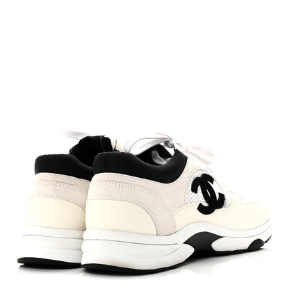 Chanel Mesh Suede Calfskin Grained Calfskin Womens CC Sneakers 38.5 White Black 5 of 9
