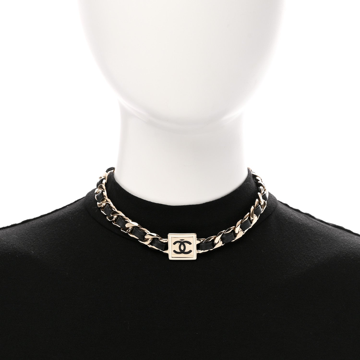 Chanel Metal Lambskin CC Square Choker Gold Black White 2 of 6