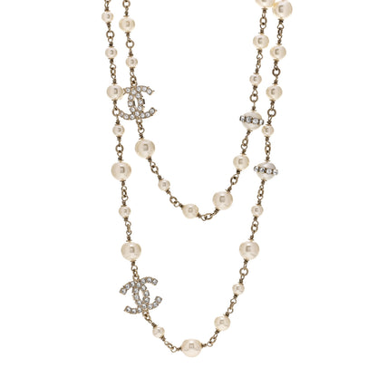 Chanel Crystal Pearl CC Long Necklace Gold 1 of 3