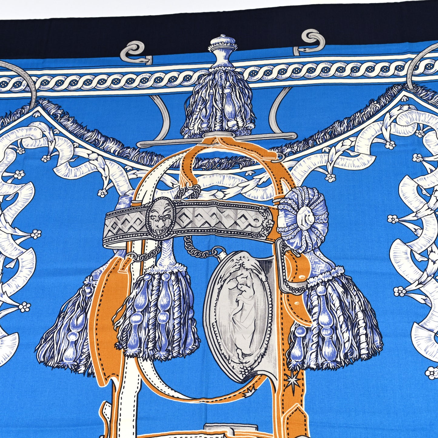 Cashmere Silk Bride De Cour Remix Shawl 140 Bleu Marine Cobalt Gold
