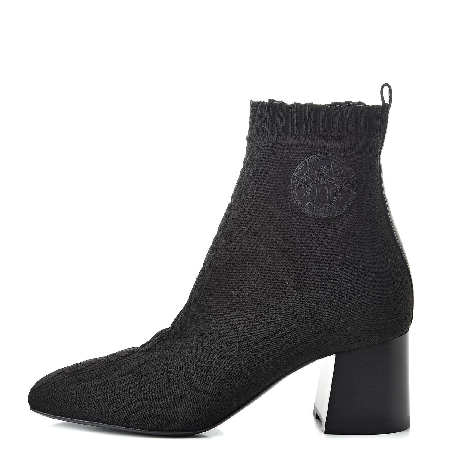 Hermes Knit Calfskin Volver Ankle Boots 38.5 Black 1 of 12
