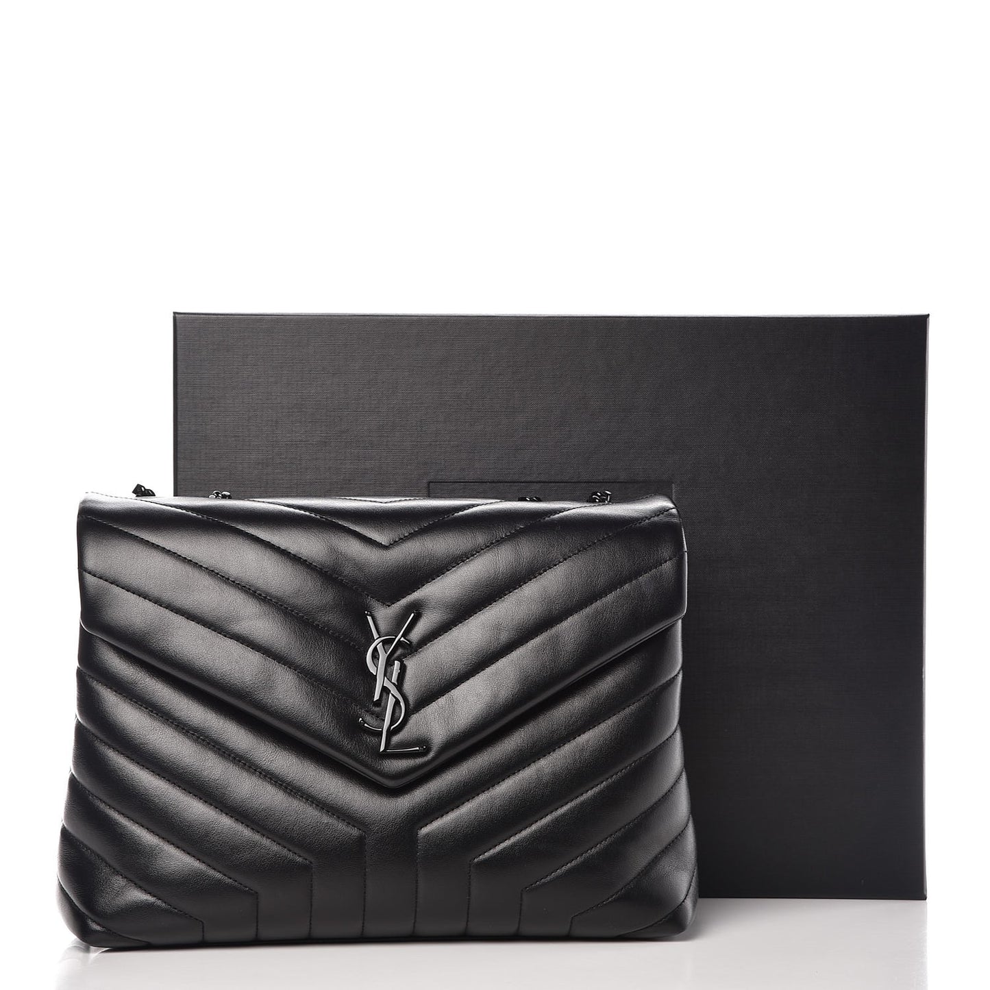 Calfskin Y Quilted Monogram Medium Loulou Chain Satchel Black