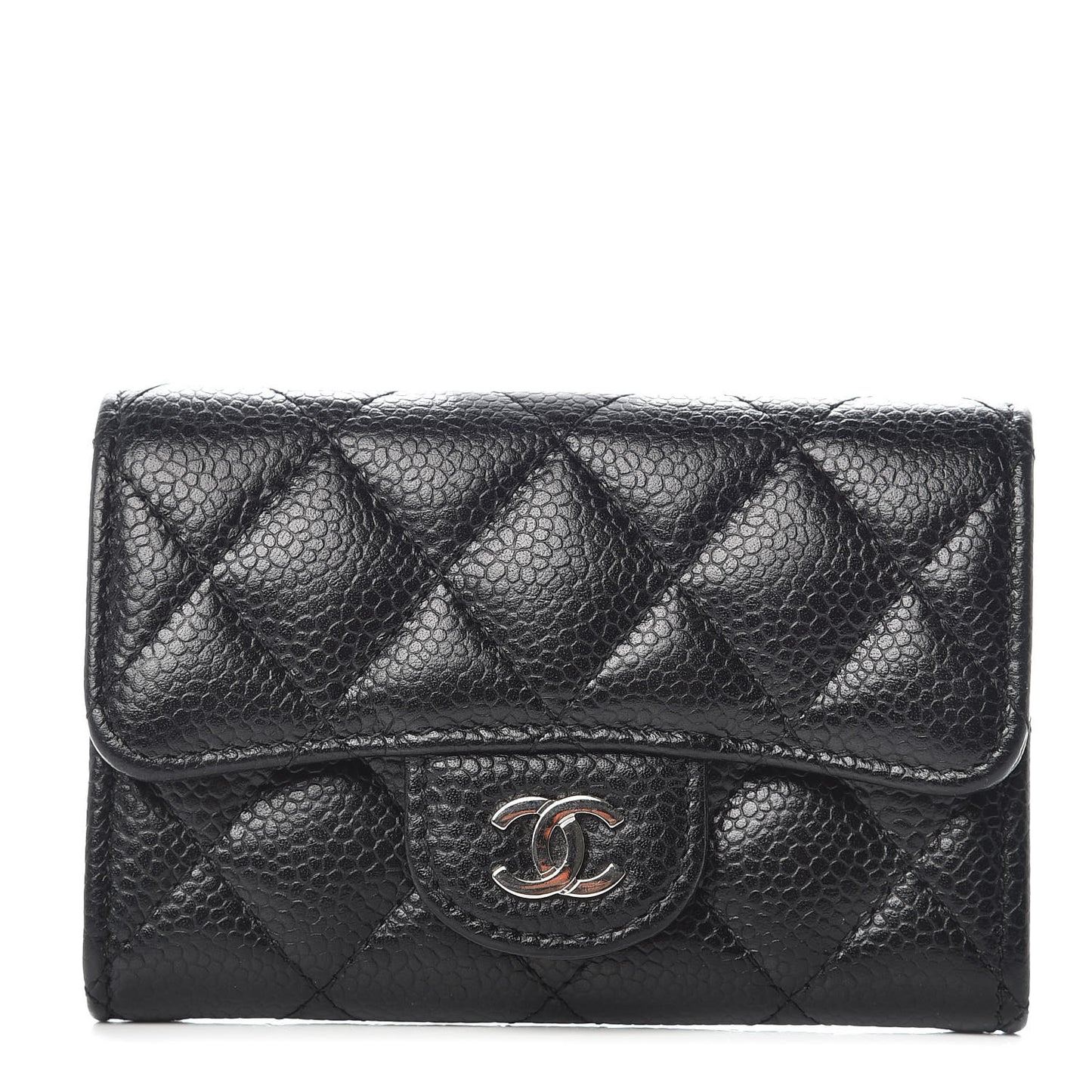 Caviar Quilted Flap Card Holder Black
