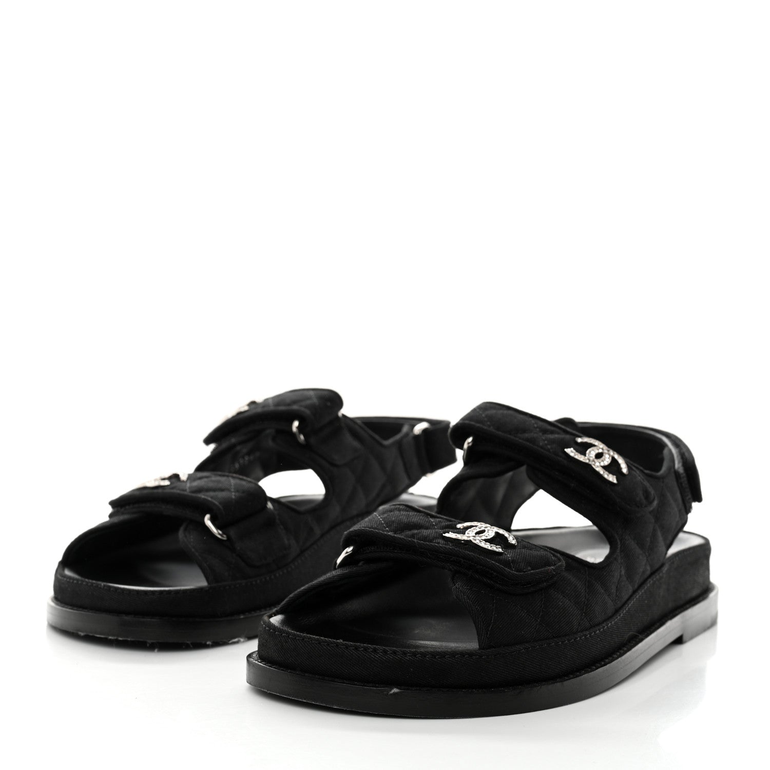 Chanel Mixed Fibers Velcro Dad Sandals 36.5 Black 3 of 9
