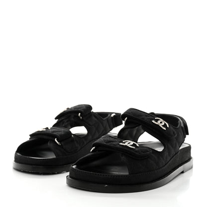 Chanel Mixed Fibers Velcro Dad Sandals 36.5 Black 3 of 9