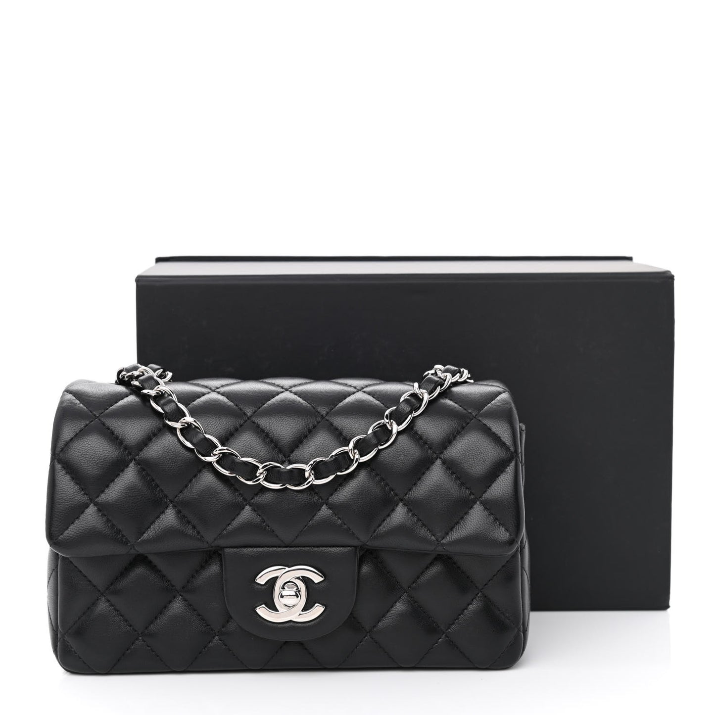 Lambskin Quilted Mini Rectangular Flap Black