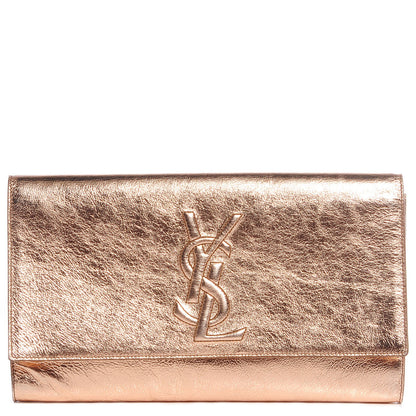 Saint Laurent Metallic Leather Large Belle De Jour Clutch Rose Gold 1 of 6