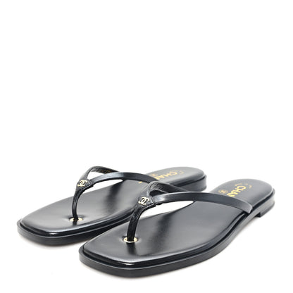 Chanel Goatskin Times Square Thong Sandals 38 Black 4 of 10