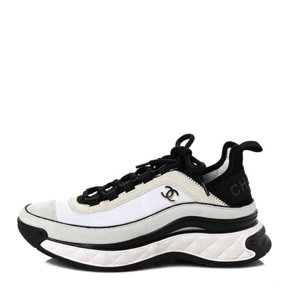 Chanel Velvet Calfskin Mixed Fibers CC Sneakers 38 White Black 1 of 9