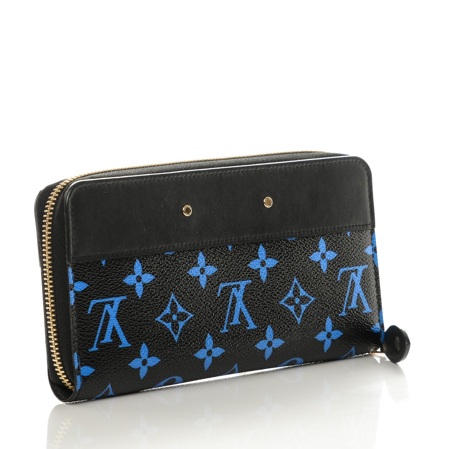 Calfskin Colored Monogram Zippy Wallet Blue Black