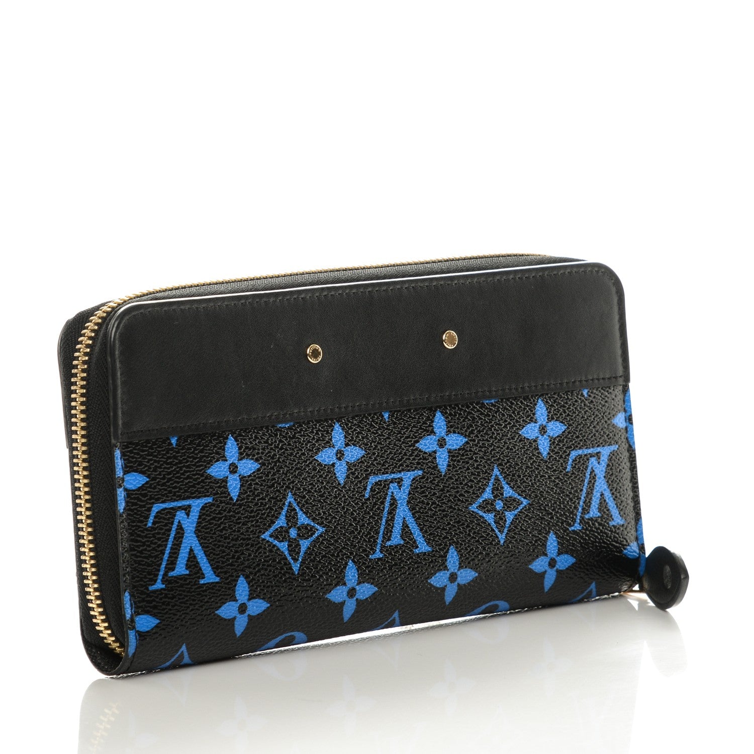 Louis Vuitton Calfskin Colored Monogram Zippy Wallet Blue Black 3 of 7