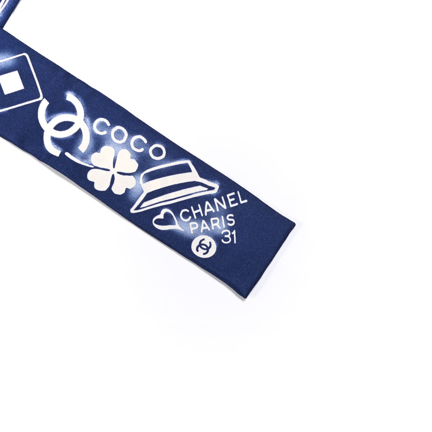 Chanel Silk CC Slim Bandeau Scarf Navy Ivory 2 of 3
