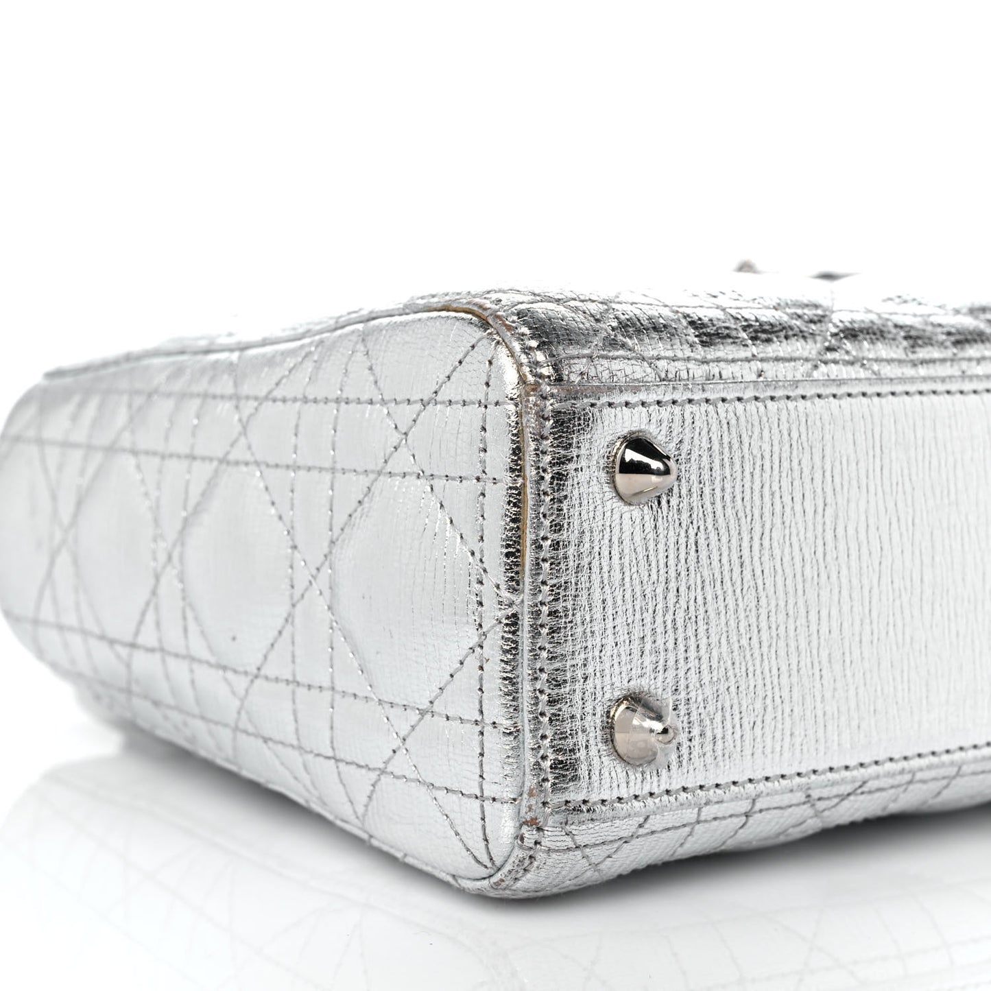 Metallic Grained Calfskin Cannage Small Lucky Badges My Lady Dior Silver