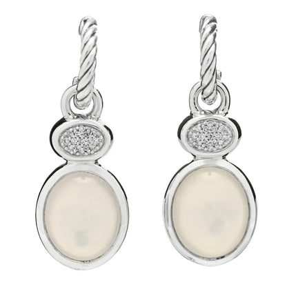 David Yurman Sterling Silver Mother of Pearl Diamond Cable Drop Earrings 1 of 4