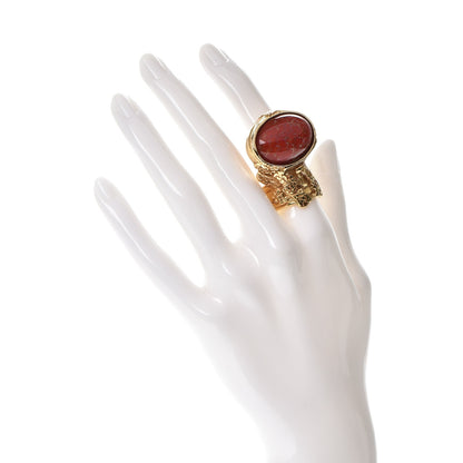 Saint Laurent Glass Cabochon Arty Ovale Ring 7 Gold Opium 2 of 5