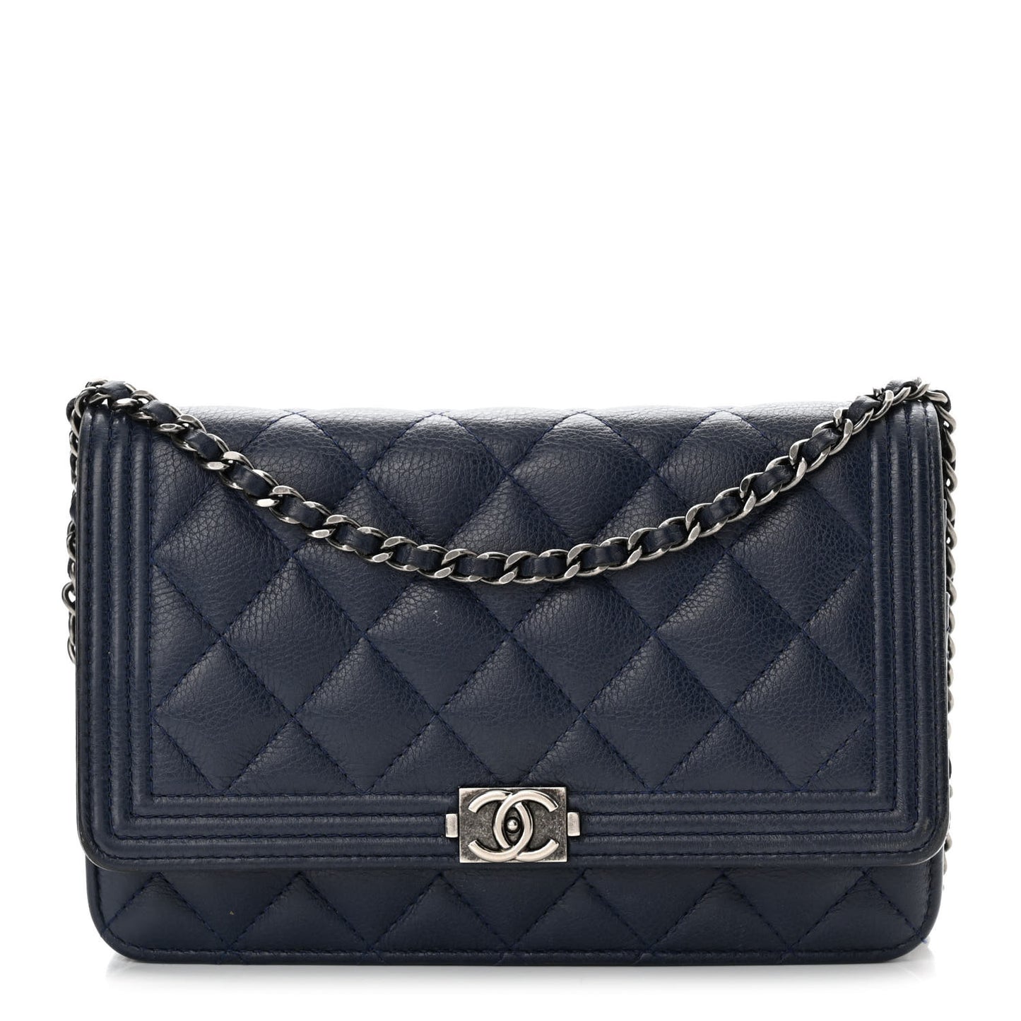 Caviar Quilted Boy Wallet On Chain WOC Navy