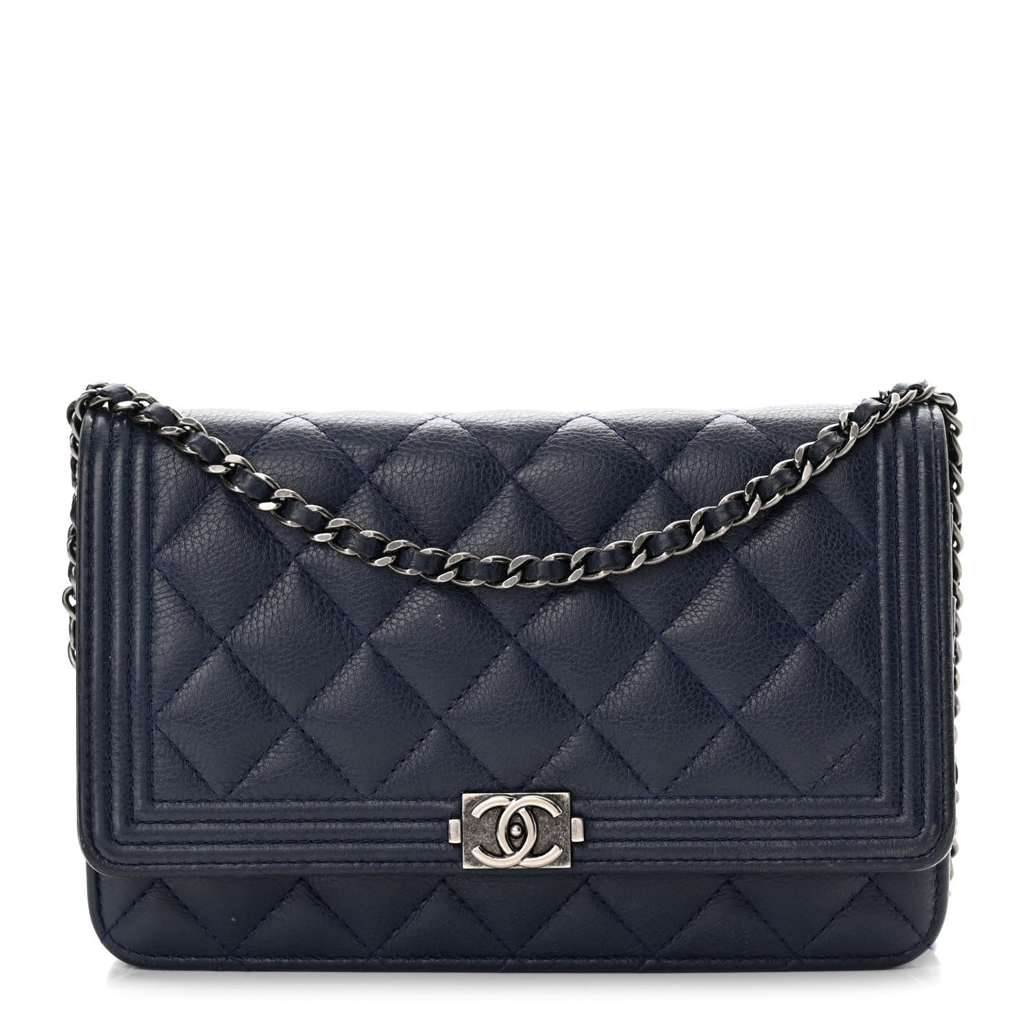 Chanel Caviar Quilted Boy Wallet On Chain WOC Navy 1 of 15