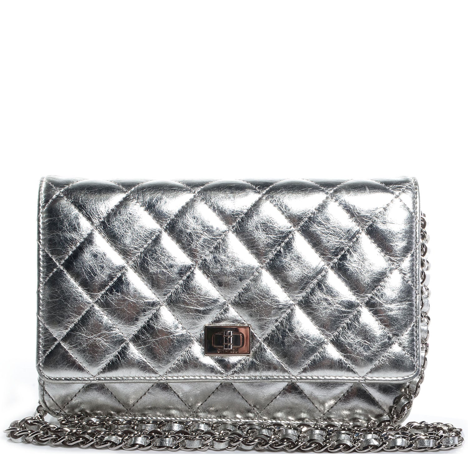Chanel Calfskin Reissue Wallet On Chain WOC Silver 1 of 9