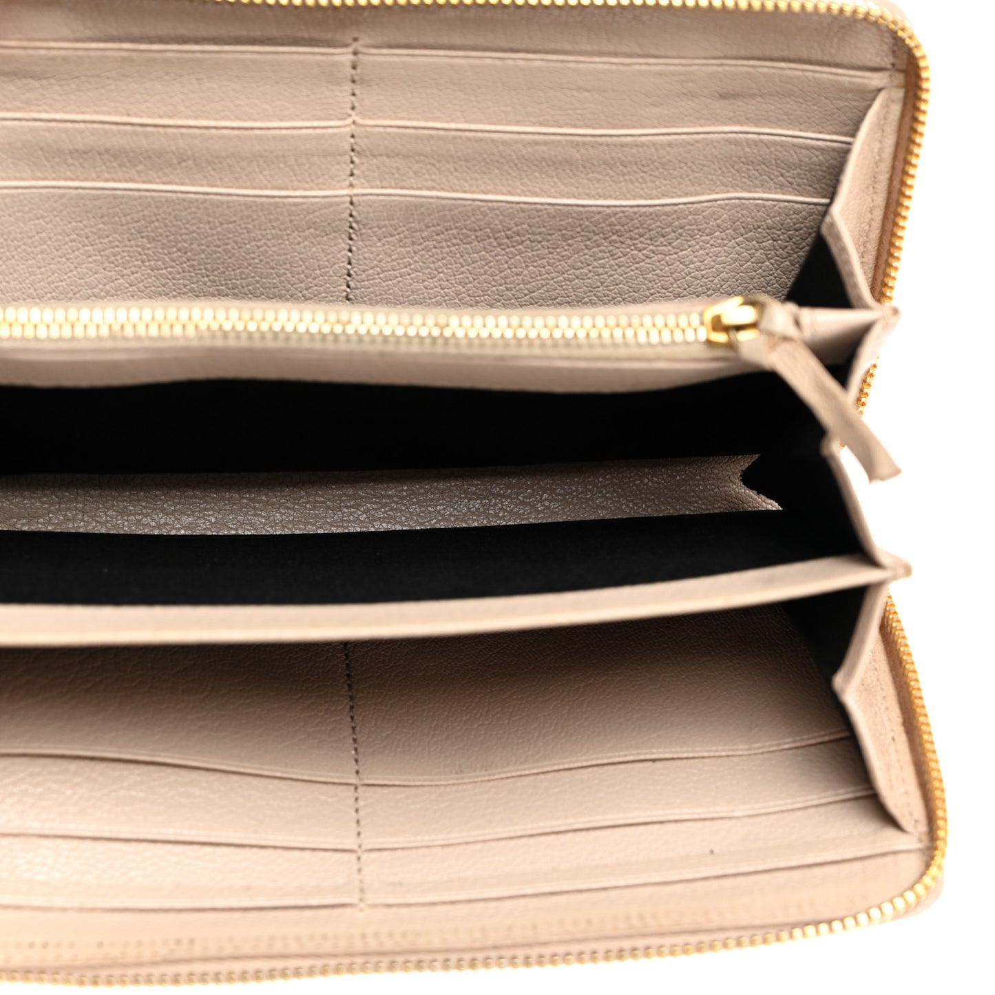 Chevre Gold Metallic Edge Hardware Continental Zip Around Wallet Beige Sable