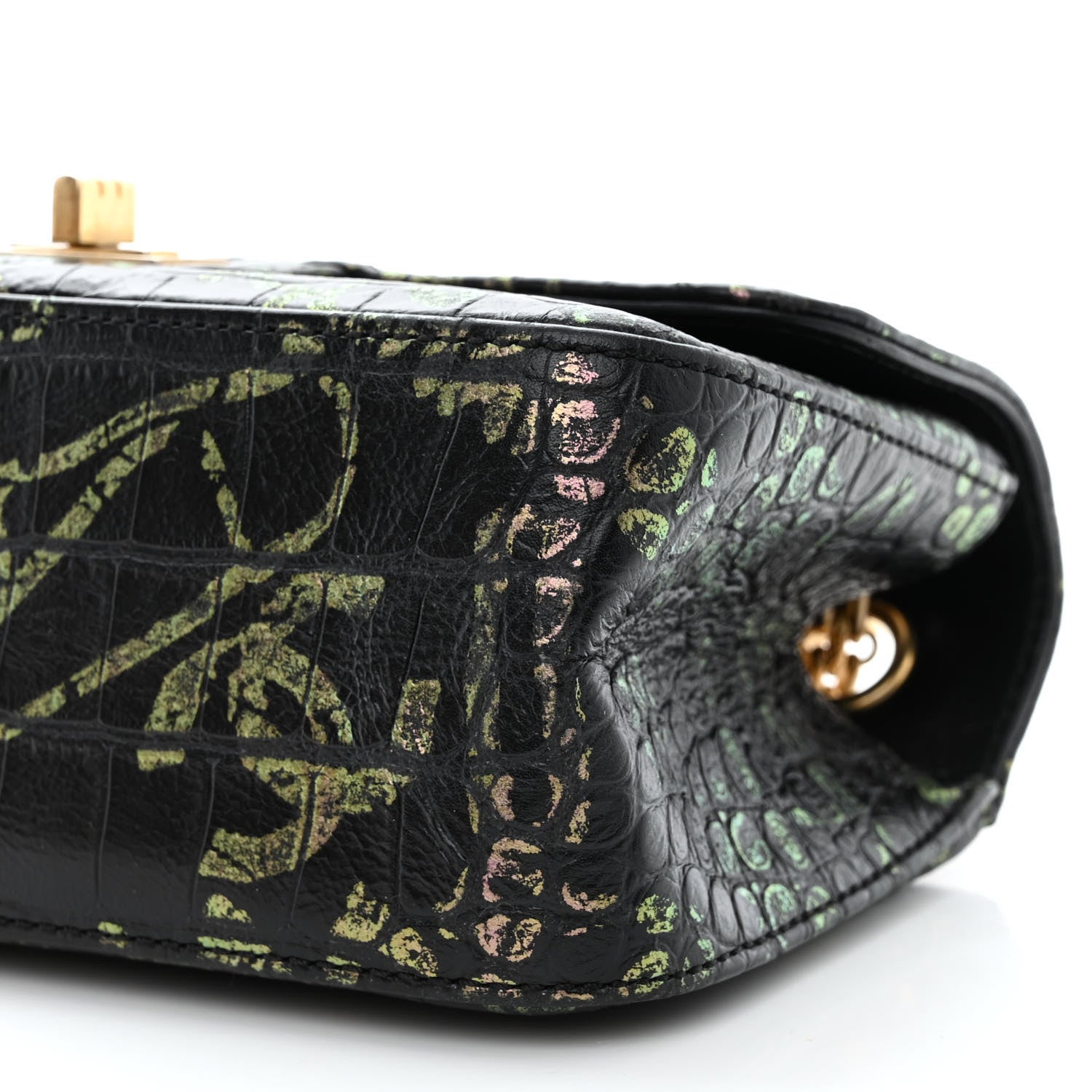 Chanel Calfskin Crocodile Embossed Graffiti 2.55 Mini Cocodile Reissue Flap Black Gold 10 of 10