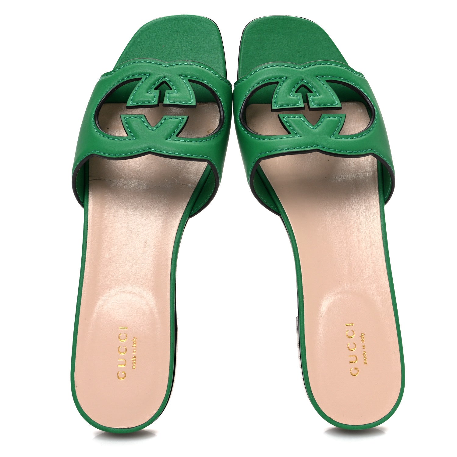 Gucci Cosmos Softy Calfskin Interlocking G Cut Out Slide Sandals 39 New Shamarock 2 of 12